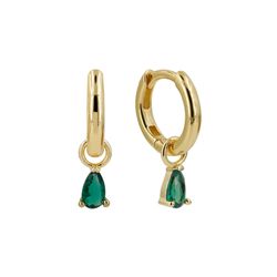 Pendientes Plata Dorada Mujer 11mm PEZ0807DOOV Aro Colgante Circonita Verdes