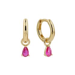 Pendientes Plata Dorada Mujer 11mm PEZ0807DORU Aro Colgante Circonita Rubís