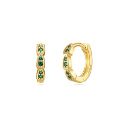 Pendientes Plata Dorada Mujer 11mm PEZ1291DOZV Aro Circonitas Verdes