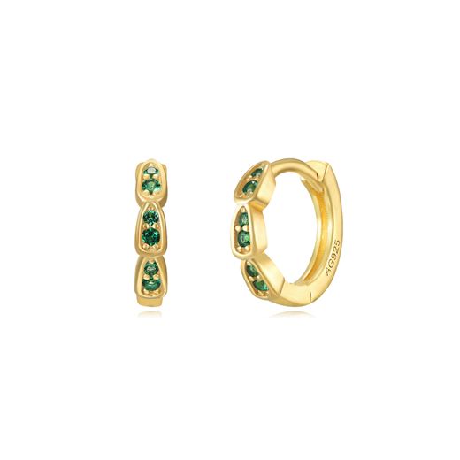 Pendientes Plata Dorada Mujer 11mm PEZ1291DOZV Aro Circonitas Verdes