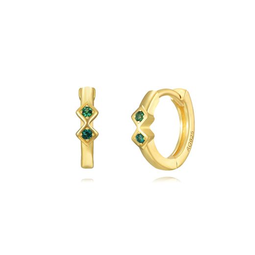 Pendientes Plata Dorada Mujer 11mm PEZ1292DOZV Aro Circonitas Verdes