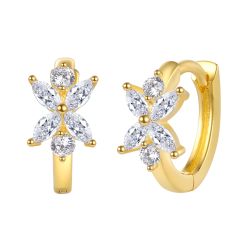 Pendientes Plata Dorada Mujer 11mm PEZ1294DO Aro Flor Circonitas