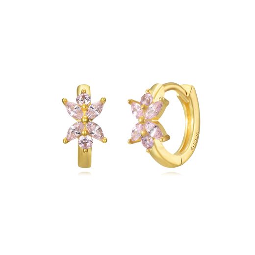 Pendientes Plata Dorada Mujer 11mm PEZ1294DOZP Aro Flor Circonitas Rosa