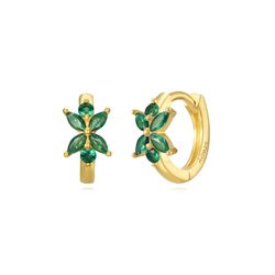 Pendientes Plata Dorada Mujer 11mm PEZ1294DOZV Aro Flor Circonitas Verdes