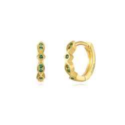 Pendientes Plata Dorada Mujer 11mm PEZ1296DOZV Aro Circonitas Verdes