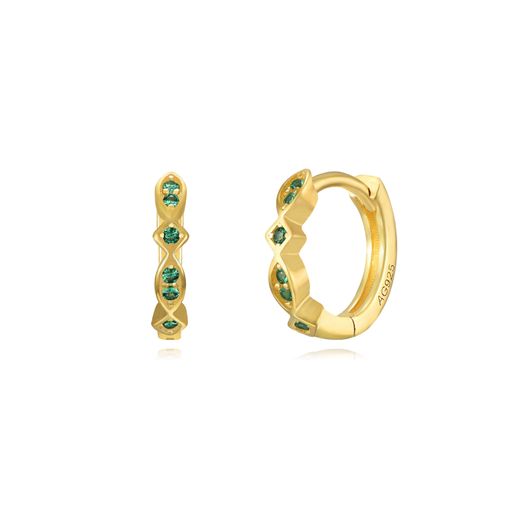 Pendientes Plata Dorada Mujer 11mm PEZ1296DOZV Aro Circonitas Verdes