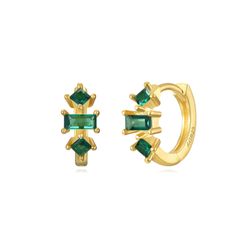 Pendientes Plata Dorada Mujer 11mm PEZ1297DOZV Aro Circonitas Verdes