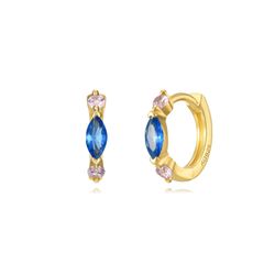Pendientes Plata Dorada Mujer 11mm PEZ1298DOVA Aro Circonitas Bicolor Azul