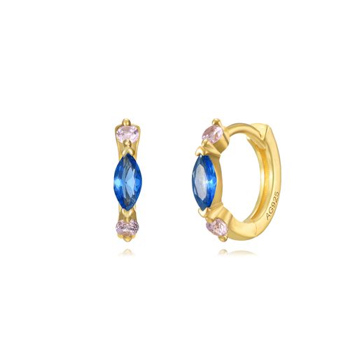 Pendientes Plata Dorada Mujer 11mm PEZ1298DOVA Aro Circonitas Bicolor Azul