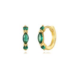 Pendientes Plata Dorada Mujer 11mm PEZ1298DOZV Aro Circonitas Verdes