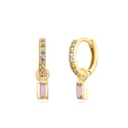 Pendientes Plata Dorada Mujer 11mm PEZ1315DOVA Aro Colgante Circonitas Multicolor