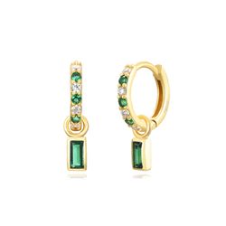 Pendientes Plata Dorada Mujer 11mm PEZ1315DOZV Aro Colgante Circonitas Verdes