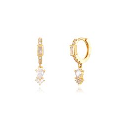 Pendientes Plata Dorada Mujer 12+6mm PEZ1188DO Aro Colgante Circonita