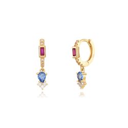 Pendientes Plata Dorada Mujer 12+6mm PEZ1188DOVA Aro Colgante Circonitas Multicolor