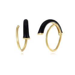 Pendientes Plata Dorada Mujer 12mm PEL1183DOEN Aro Espiral Enamel Negro