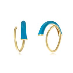 Pendientes Plata Dorada Mujer 12mm PEL1183DOET Aro Espiral Enamel Turquesa