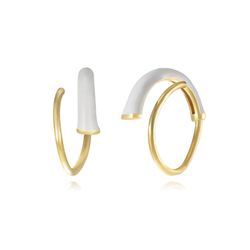 Pendientes Plata Dorada Mujer 12mm PEL1183DOEW Aro Espiral Enamel Blanco