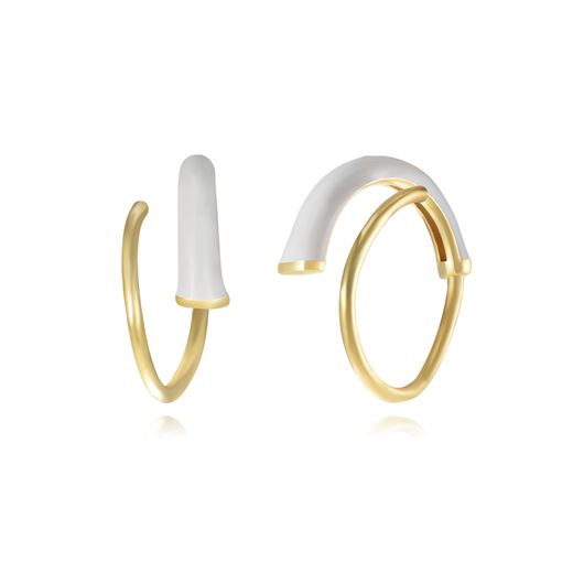 Pendientes Plata Dorada Mujer 12mm PEL1183DOEW Aro Espiral Enamel Blanco