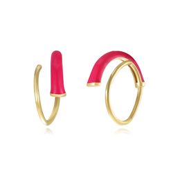 Pendientes Plata Dorada Mujer 12mm PEL1183DOHP Aro Espiral Enamel Hot Pink