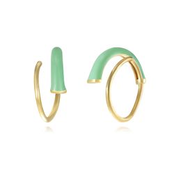 Pendientes Plata Dorada Mujer 12mm PEL1183DOME Aro Espiral Enamel Mint Green