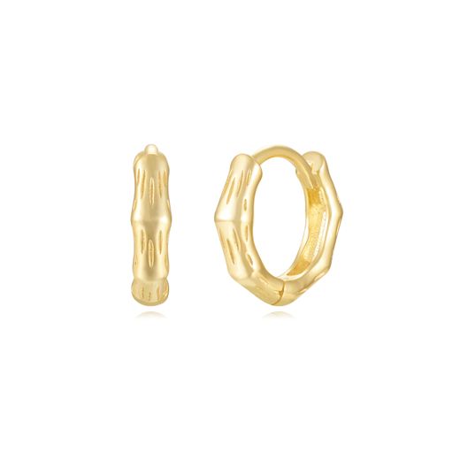 Pendientes Plata Dorada Mujer 12mm PEL1252DO Aro Bambú En Brillo