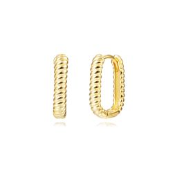 Pendientes Plata Dorada Mujer 12mm PEL1258DO12 Aro Rectangular En Brillo