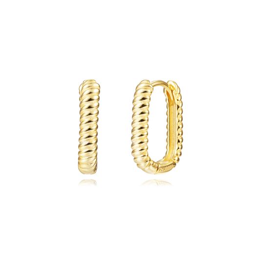 Pendientes Plata Dorada Mujer 12mm PEL1258DO12 Aro Rectangular En Brillo