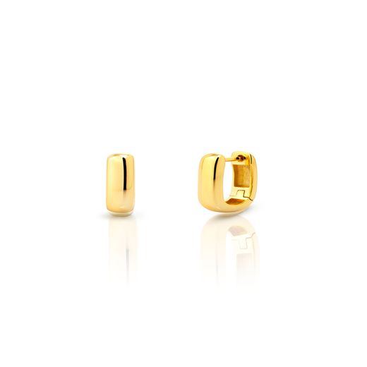 Pendientes Plata Dorada Mujer 12mm PEL1295DO12 Aro Rectangular En Brillo