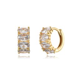 Pendientes Plata Dorada Mujer 12mm PEZ1345DO Aro Circonitas