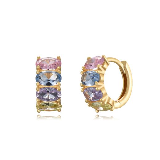 Pendientes Plata Dorada Mujer 12mm PEZ1345DOVA Aro Circonitas Multicolor