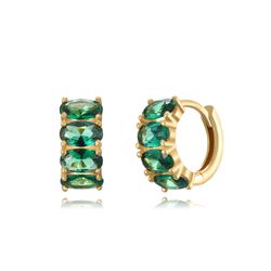Pendientes Plata Dorada Mujer 12mm PEZ1345DOZV Aro Circonitas Verdes