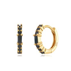 Pendientes Plata Dorada Mujer 12mm PEZ1346DOBK Aro Circonitas Negras