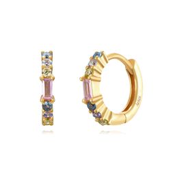 Pendientes Plata Dorada Mujer 12mm PEZ1346DOVA Aro Circonitas Multicolor