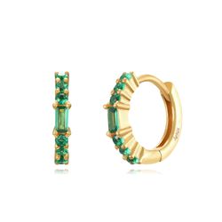 Pendientes Plata Dorada Mujer 12mm PEZ1346DOZV Aro Circonitas Verdes