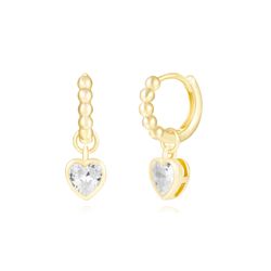 Pendientes Plata Dorada Mujer 12mm PEZ1478DO Aro Colgante Corazón Circonita