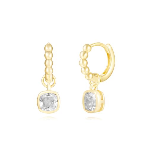 Pendientes Plata Dorada Mujer 12mm PEZ1480DO Aro Colgante Circonita