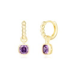 Pendientes Plata Dorada Mujer 12mm PEZ1480DOAM Aro Colgante Circonita Amatista