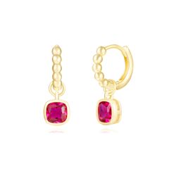 Pendientes Plata Dorada Mujer 12mm PEZ1480DOZR Aro Colgante Circonita Rubí