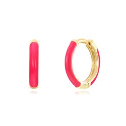 Pendientes Plata Dorada Mujer 13mm PEL1100DOEF Aro Enamel Fucsia