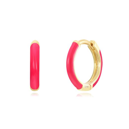 Pendientes Plata Dorada Mujer 13mm PEL1100DOEF Aro Enamel Fucsia