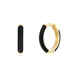 Pendientes Plata Dorada Mujer 13mm PEL1100DOEN Aro Enamel Negro