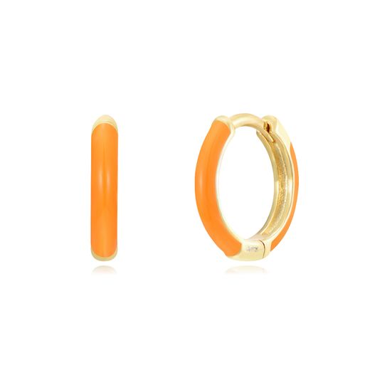 Pendientes Plata Dorada Mujer 13mm PEL1100DOEO Aro Enamel Naranja