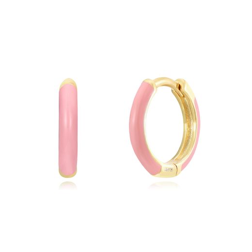 Pendientes Plata Dorada Mujer 13mm PEL1100DOEP Aro Enamel Rosa
