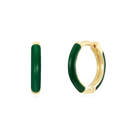 Pendientes Plata Dorada Mujer 13mm PEL1100DOEV Aro Enamel Verde