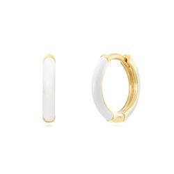 Pendientes Plata Dorada Mujer 13mm PEL1100DOEW Aro Enamel Blanco