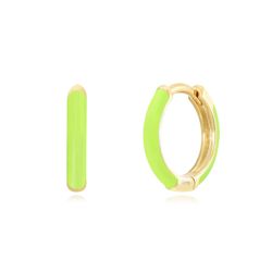 Pendientes Plata Dorada Mujer 13mm PEL1100DONG Aro Enamel Neo Verde