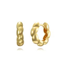 Pendientes Plata Dorada Mujer 13mm PEL1151DO Aro Trenzado En Brillo