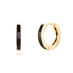 Pendientes Plata Dorada Mujer 13mm PEZ0973DOBK Aro Circonitas Negras