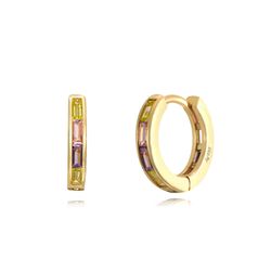 Pendientes Plata Dorada Mujer 13mm PEZ0973DOVA Aro Circonitas multicolor