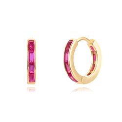 Pendientes Plata Dorada Mujer 13mm PEZ0973DOZR Aro Circonitas rubí